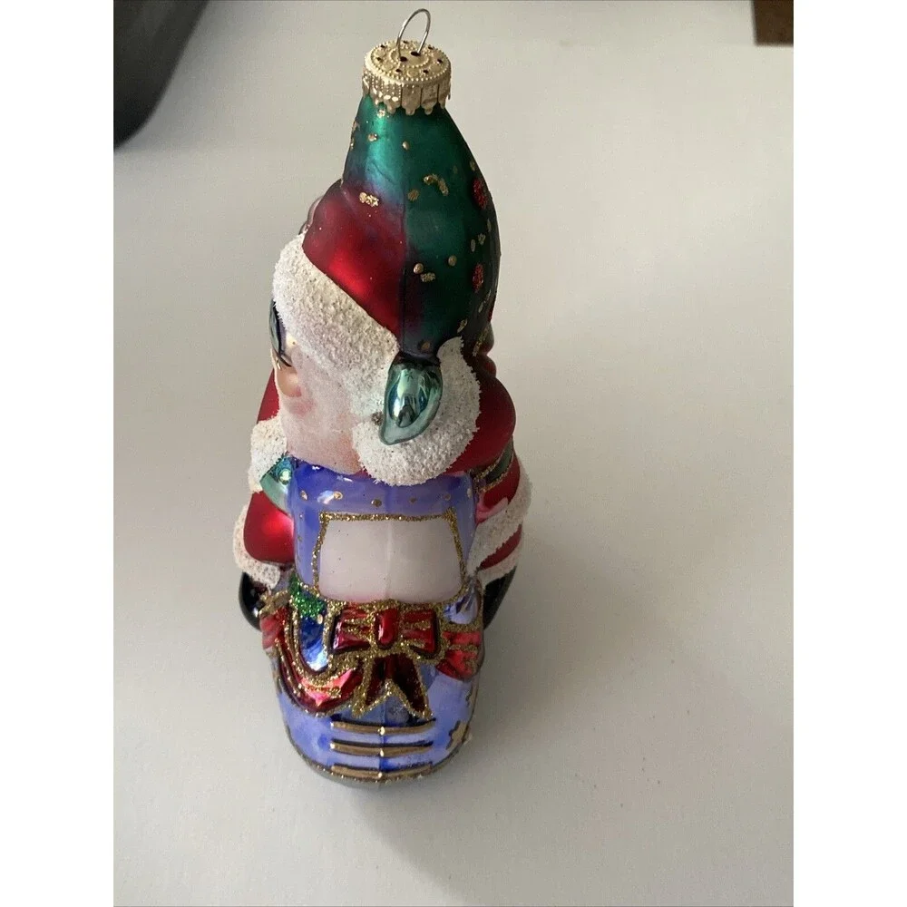 KREBS Lauscha Glas Santa On Snowmobile With Cat Christmas Ornament Original Box